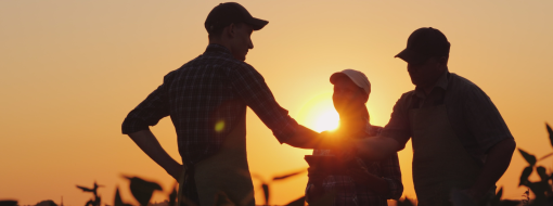 Three people join hands in cooperation